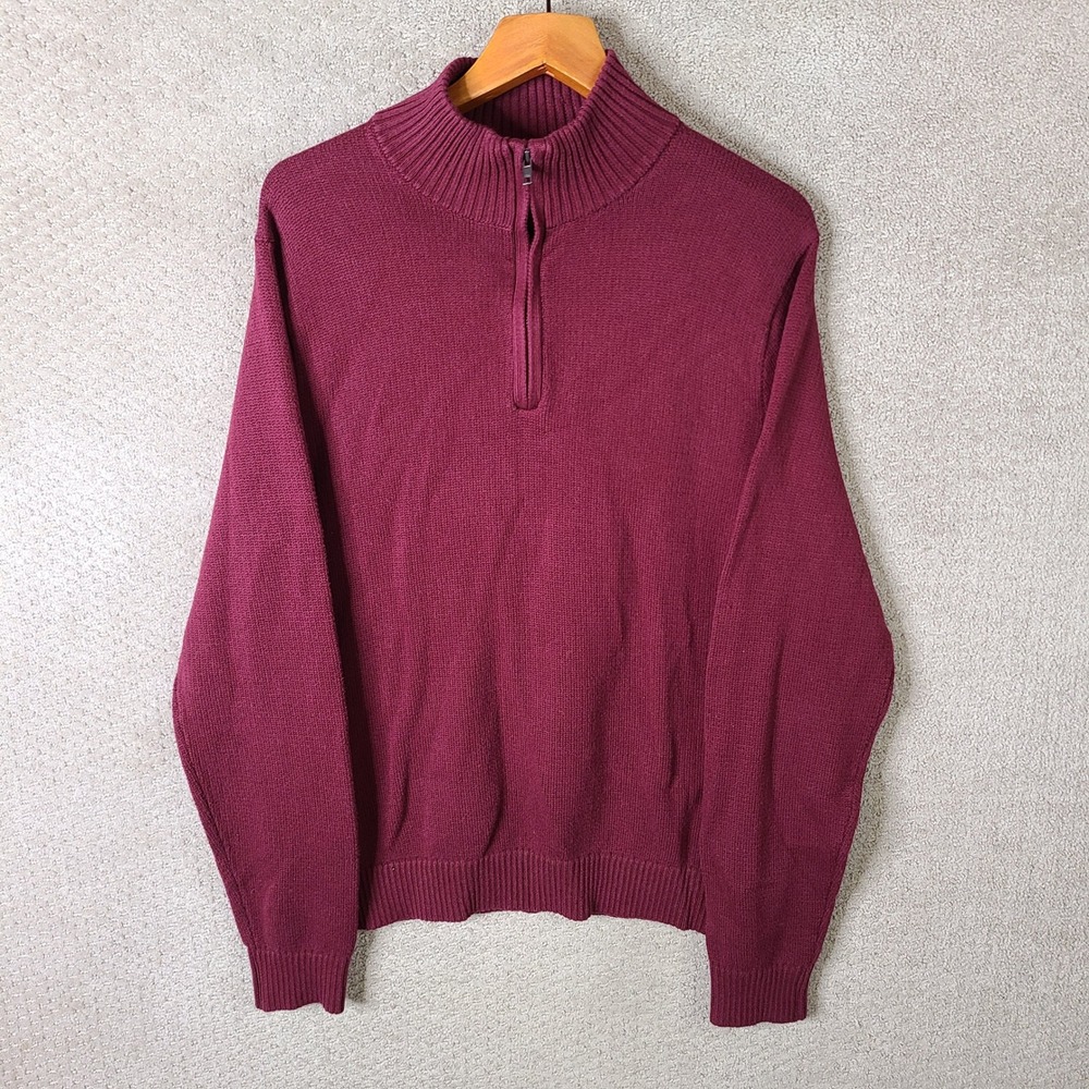 Goodfellow &ā Co Sweater Mens XL Burgundy Red 1/4 Zip Pullover Cotton Blend